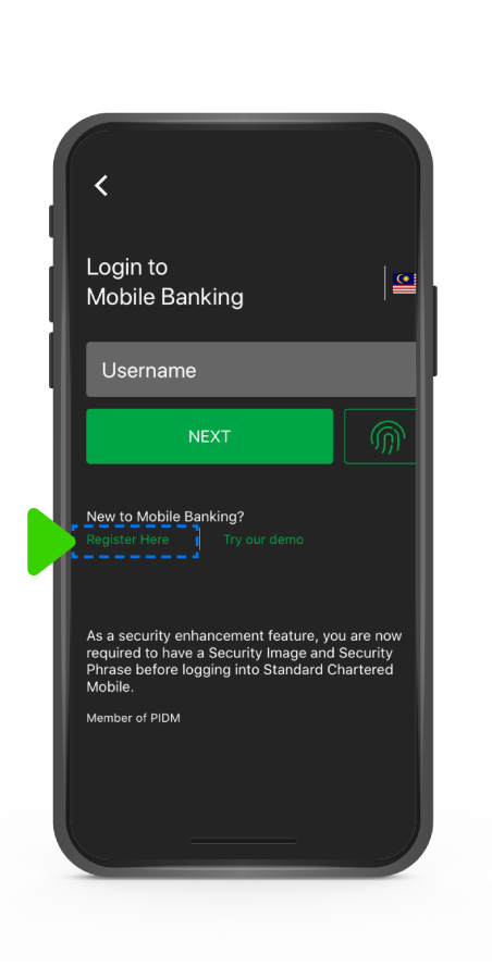 Download the SC Mobile Banking app and register/login