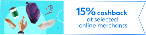15% cashback at selected online merchants