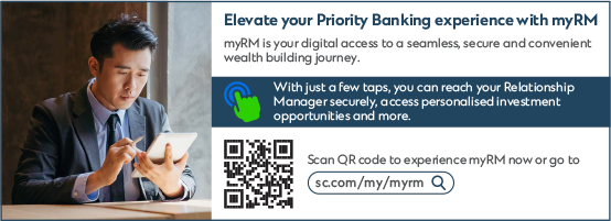Elevate your Priority Banking experience with myRM | myRM is your digital access to a seamless, secure and convenient wealth building journey. | With just a few taps, you can reach your Relationship Manager securely, access personalised investment opportunities and more. | Scan QR code to experience myRM now or go to our official website
