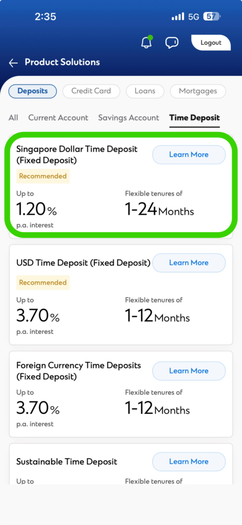 Mobile time deposit sgtd