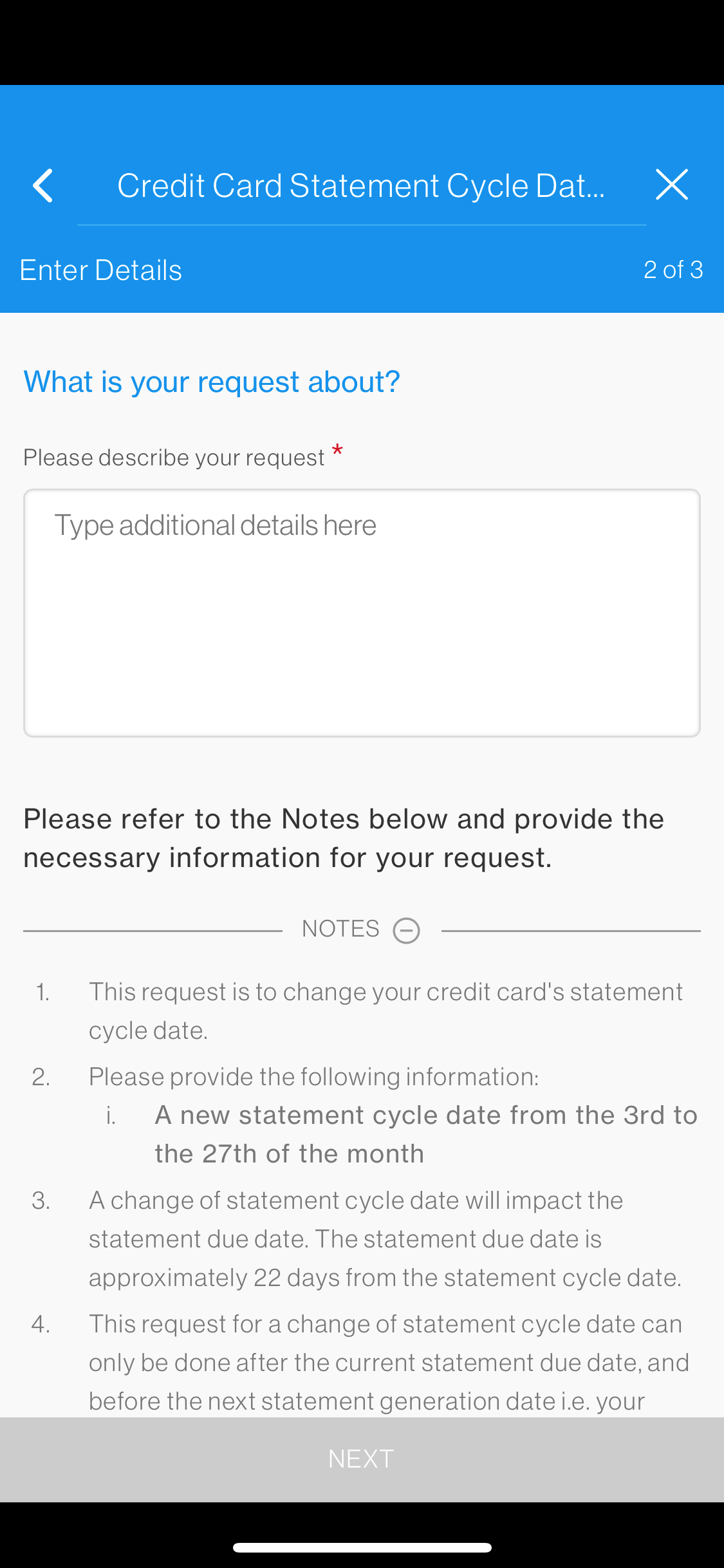 CC Statement Cycle Date Change Standard Chartered Singapore