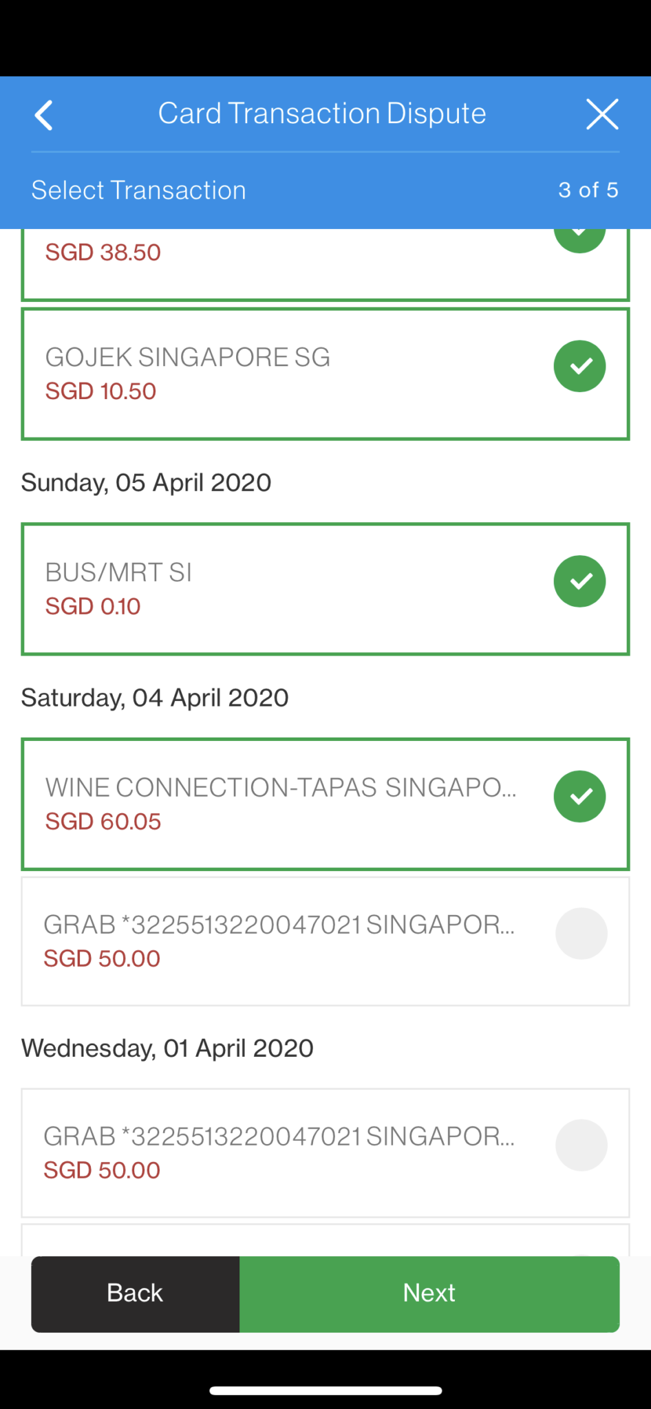 Error in transaction details Standard Chartered Singapore