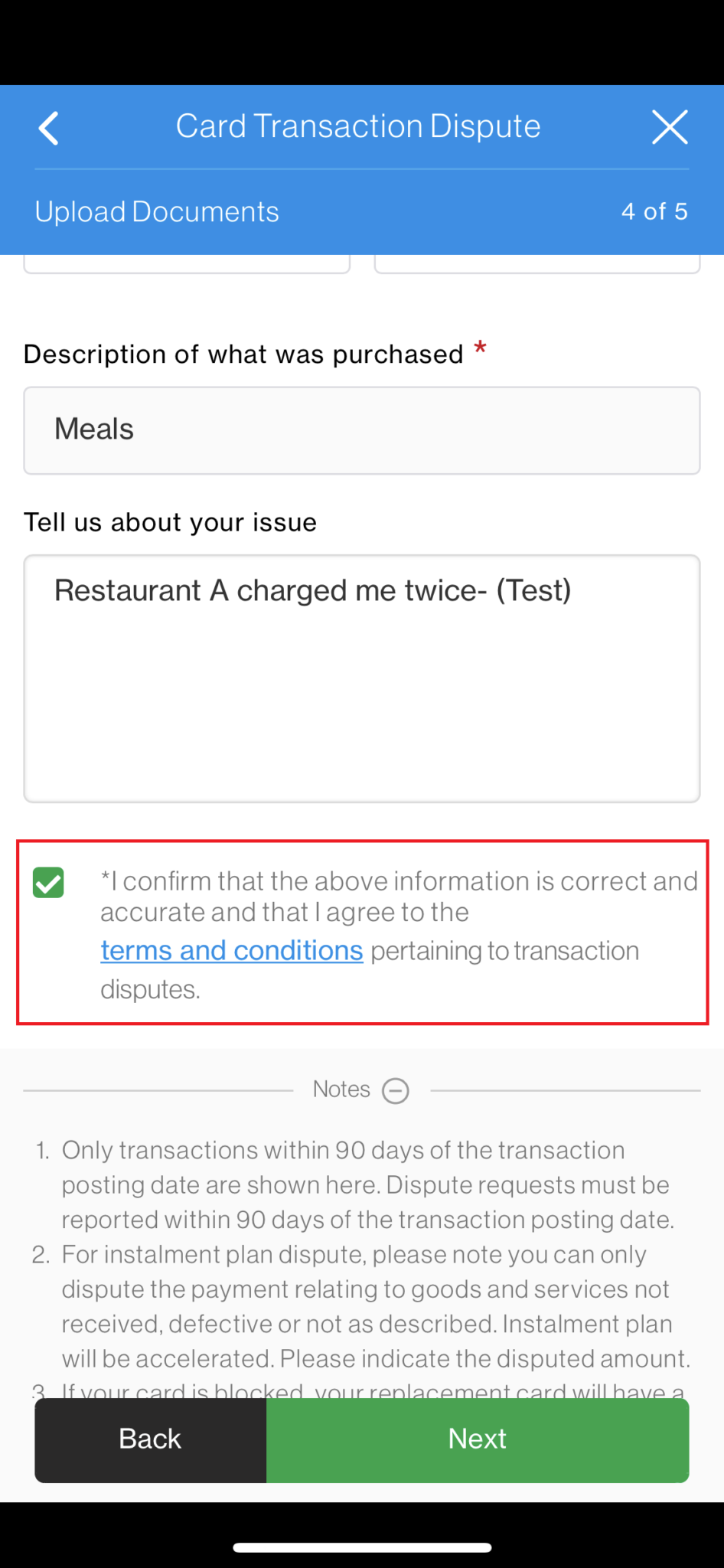 Error in transaction details Standard Chartered Singapore