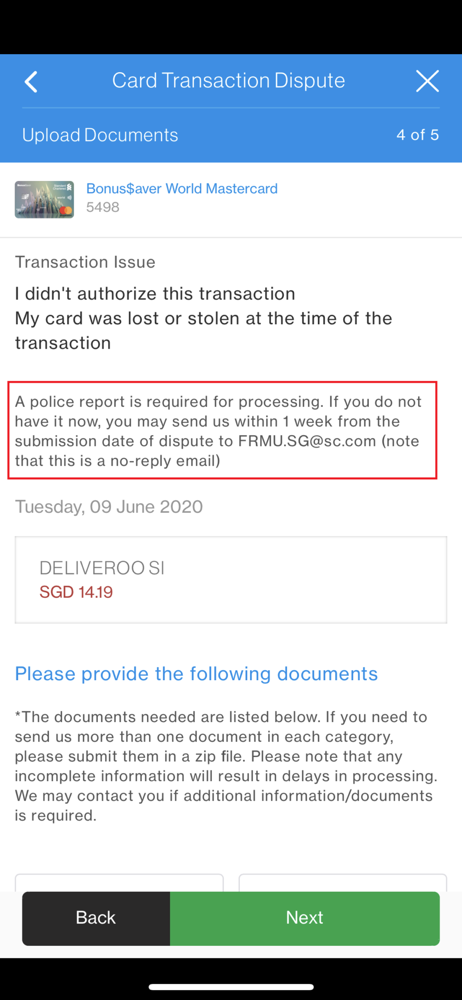 Unauthorized Transaction - Standard Chartered Singapore