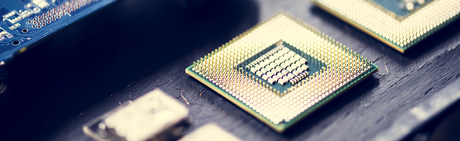Closeup of electronics computer components microprocessors mainboard