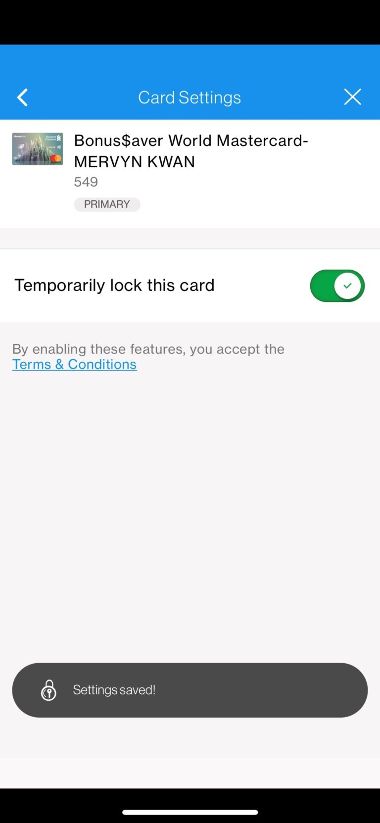 Card Settings Standard Chartered Singapore